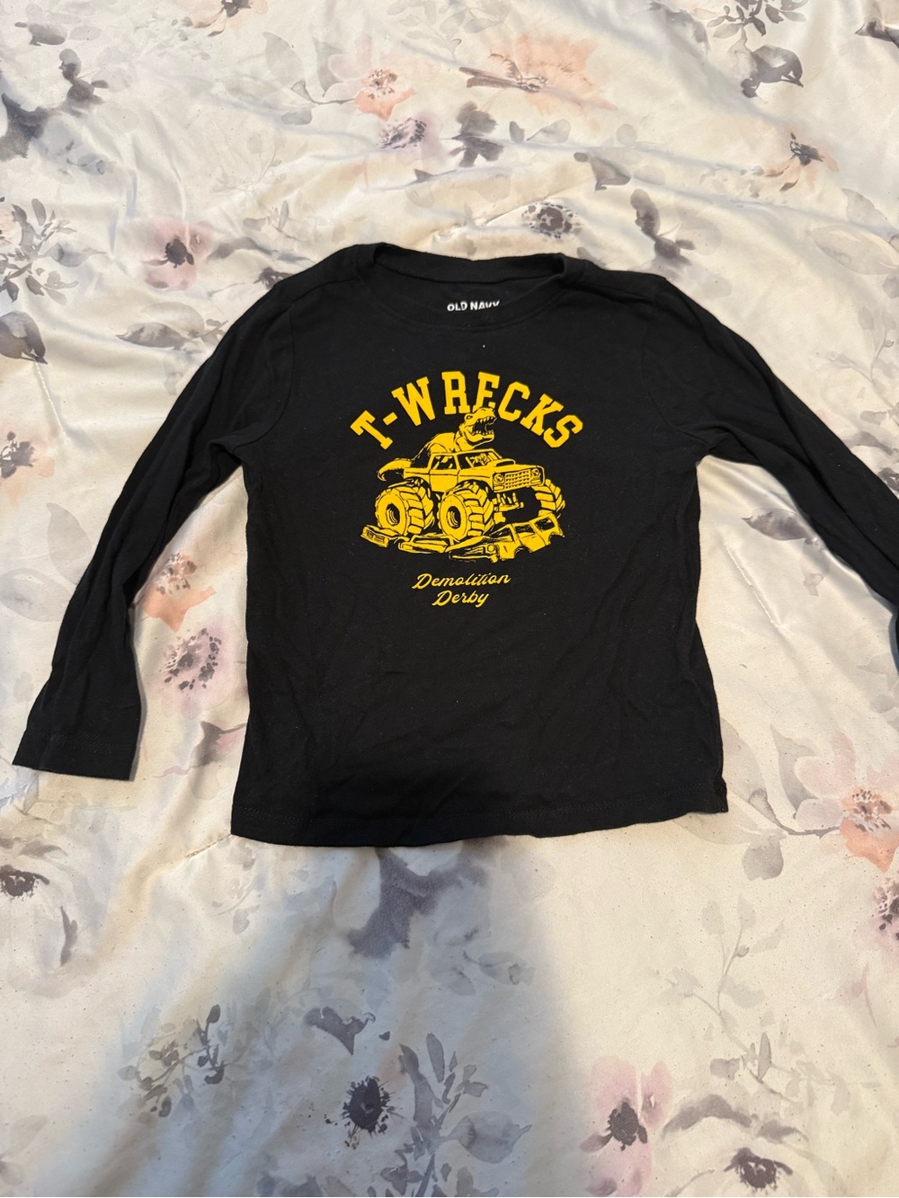 Old Navy Black Long-Sleeve Tee with Yellow 'T-Wrecks' Graphic